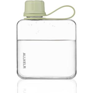 Portable Flat Water Bottle,BPA Free Reusable Tritan Plastic Travel Water Bottle Cup,Lightweight Leakproof Slim Water Bottle Fits Purse,Backpacking, Hiking (Green, 10.8 oz)