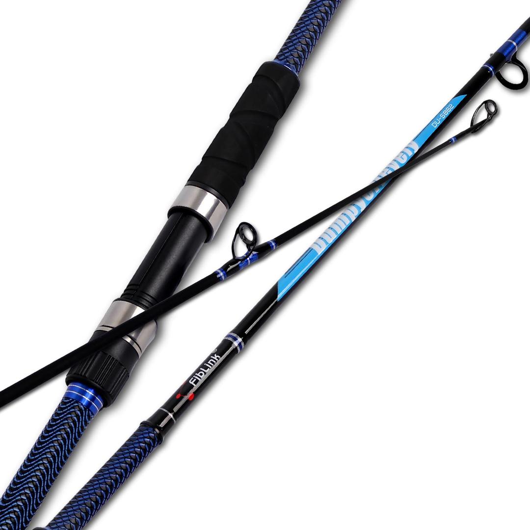 Fiblink Surf Fishing Rod Carbon Surf Spinning Rod Portable Travel Saltwater Beach Blue Surf Rod with SuperPolymer Handle 8'6"/10'/12'/15'