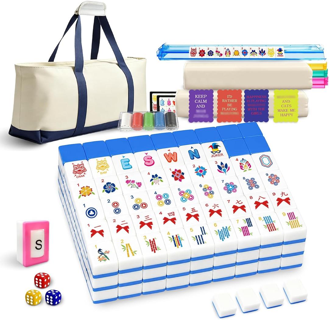 Deluxe American Mahjong Tile Set, 166 Unique Designer Tiles, Blue