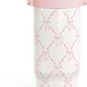 SANDJEST Bow Stainless Steel Straw Lid Tumbler 30oz with Carry Handle for Women Girls, Insulated Travel Coffee Cup, Gift for Sports Outdoor Workout Christmas Birthday