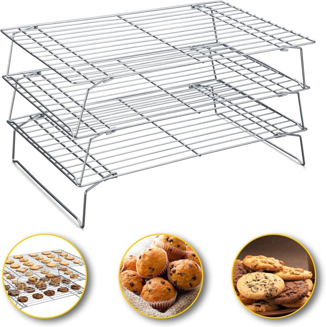 Cooling Racks - 10 * 16 Inch 3PCS Stackable Tall Baking Racks, Stainless Steel Wire Rack for Baking Sheet, Cooling Racks for Cooking and Baking, Oven and Dishwasher Safe