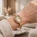 Women's Bangle Bracelet Watch, Oval Dial, Roman Numeral, Elegant Style, Gold