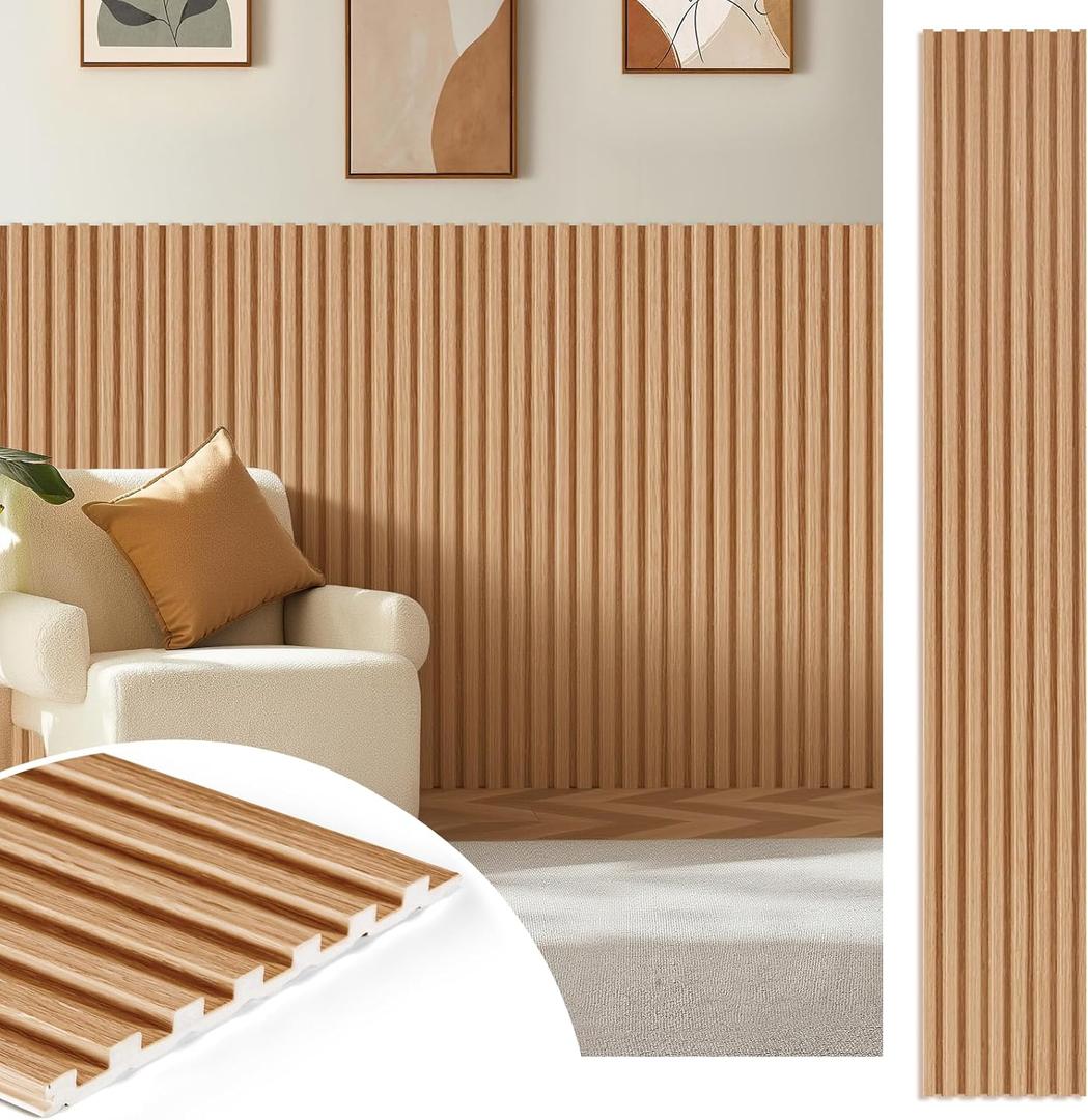 WPC Acoustic Slat Wall Panels 16-Pack 47.2'' x 6'', Accent 3D Wall Panel for Interior Wall Decor, Waterproof Fluted Textured Panel Wall Slats,Solid Elm (Cover Approx.32 sq.ft)