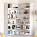 MXV 71.5" Tall L-Shaped Corner Bookshelf, 6-Tier 35.2" Wide Wooden Bookcase with Storage Organizer, Display Shelf for Home, Office, Living Room (35.2")