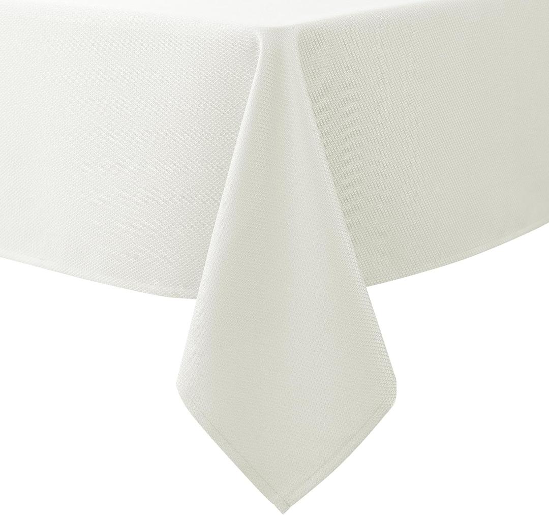 Biscaynebay Textured Fabric Tablecloths 90x156 Inches Rectangular, Ivory Water Resistant Tablecloths for Dining, Kitchen, Wedding, Parties etc. Machine Washable
