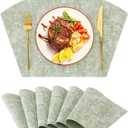 Homaxy Round Table Placemats Set of 6, Washable Wedge Shaped Faux Leather Table Mats, Wipeable Kitchen Dinner Place Mats for Indoor Outdoor, Grass Green