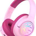 iClever Kids Bluetooth Headphones with LED Lights, BTH18 Safe Volume 74/85dBA, 43H Playtime, Bluetooth5.3 Kids Headphones Wireless Aux Cord for iPad/Tablet/Travel/School, Blossom Pink