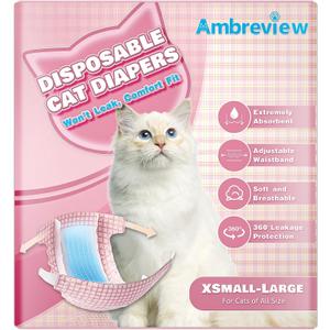 Ambreview Disposable Cat Diapers, Diapers for Female & Male Cats, 10 Count Size M, Easy to Put on & Doesn't Fall Off with Fur-Safety Fasteners, Female Kitten Diapers for Cats Dogs