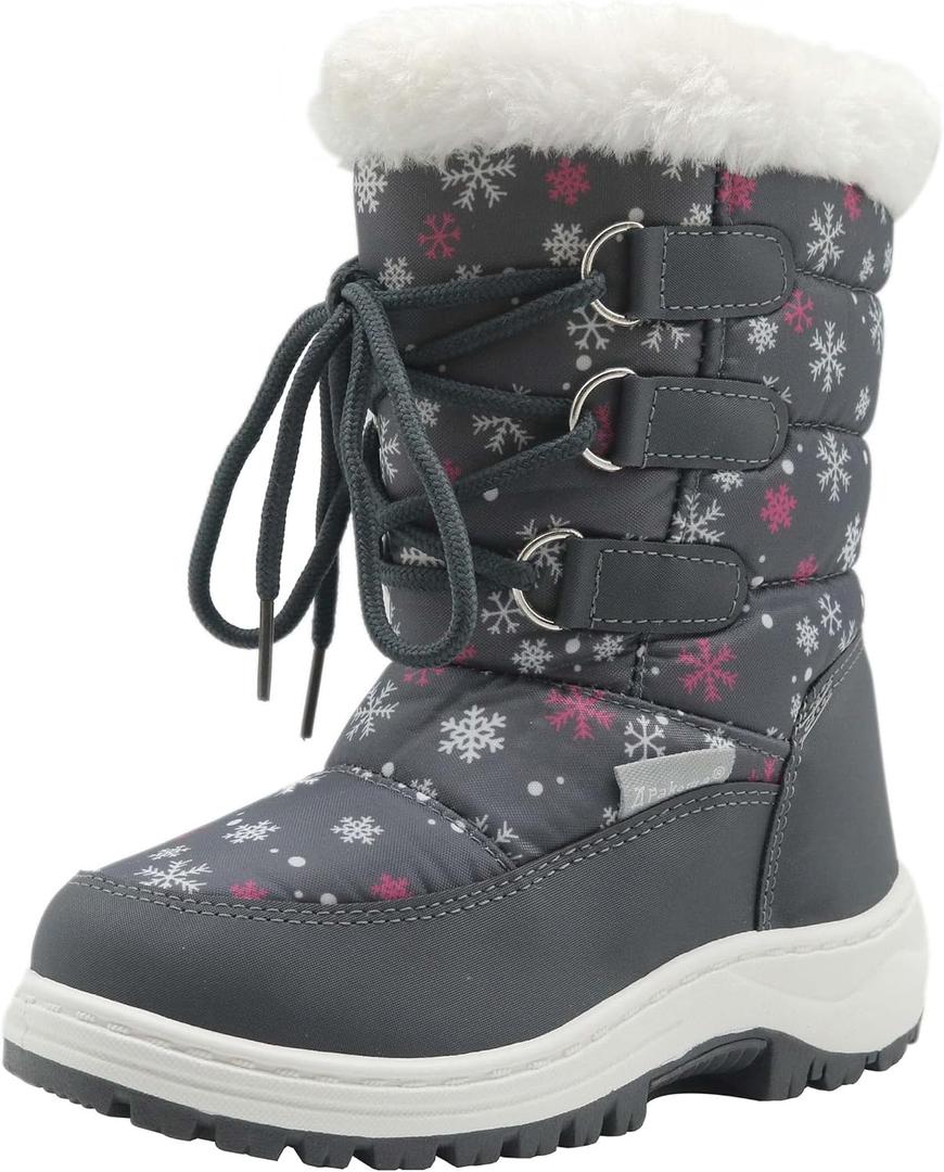 Apakowa Kids Girls Insulated Fur Winter Warm Snow Boots (Toddler/Little Kid) (9.5 Toddler, Grey)