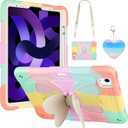 WESADN for iPad Air 5th Generation Case with Kickstand Lanyard Keychain Pencil Holder Rugged Heavy Duty Case for Girls Kids Protective Tablet Cover for iPad Air 4th Gen 2022 2020 10.9'' Rose Gold