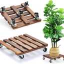 2 Pack Plant Stand with Wheels, 12" Rolling Plant Stand 264 LBS Heavy Duty Wooden Square Plant Caddy with Metal 360 Lockable Caster Wheels for Outdoor Indoor Large Plant Pots, Flower Pot, Patio