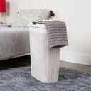 Mind Reader Slim Laundry Hamper with Lid, 40L Clothes Basket, Narrow Tapered Design with Ventilated Cutout Pattern, Plastic, Ivory