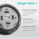 KMC 4-Outlet Surge Twist Cord Reel, Retractable Power Strip Surge Protector, 735J Surge Protection, 5ft Long Retractable Extension Cord, 3-Prong Low-Profile Flat Plug, UL/ETL Certified, Gray