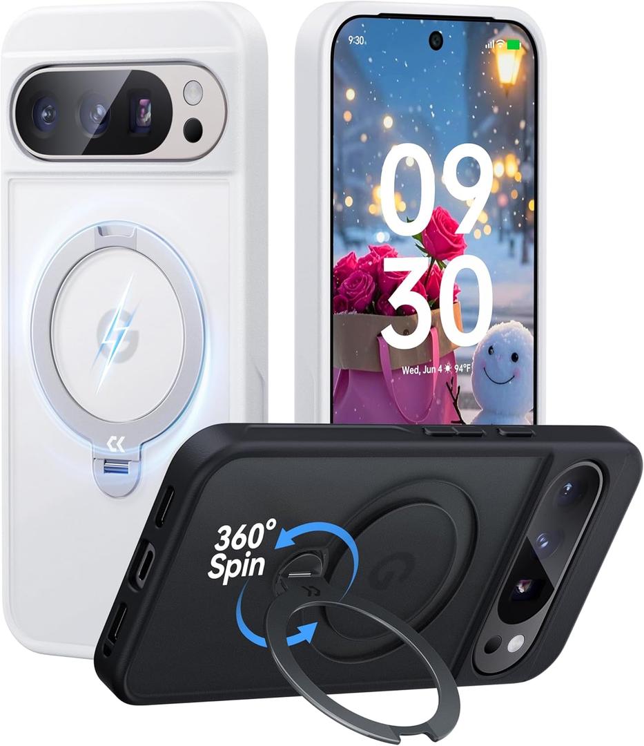 CASEKOO Patented 360 Spin Magnetic Ring Stand Case for 10 Pro XL [Fit for Pixelsnap & MagSafe] [16FT Military-Grade Protection] Matte Rugged Slim 10 Pro XL Case 6.8'', White