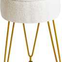 IBUYKE Teddy Velvet Round Footrest Stool Ottoman, Makeup Vanity Stool Side Table, Velvet Dressing Table Seat, Pouf Couch Stool, for Living Room Bedroom, White WBD009W