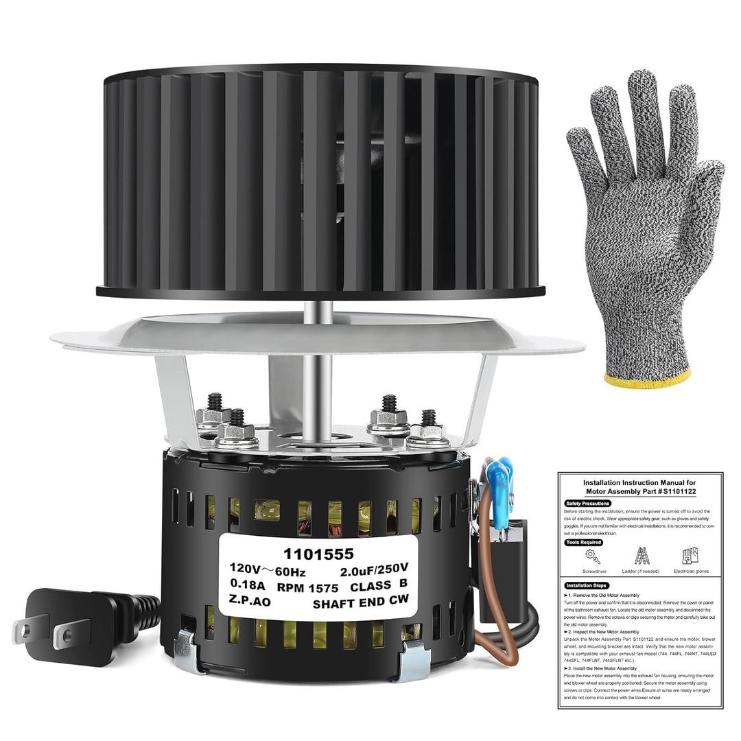 S1101122 Replacement Motor Assembly - 70 CFM, 1.5 Sones - Compatible with 744, 744FL, 744LED, 744SFL, 744FLNT, 744NT, 744SFLNT Bathroom Exhaust Fan - Quiet Operation & Easy Installation
