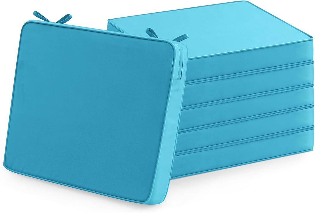 Outdoor Chair Cushions Set of 6: Waterproof & Fade Resistant Seat Cushion for Patio Furniture - 18.5 x 16 x 2 Inch Chair Pads with Ties and Hidden Zipper - Patio Chair Cushion Replacement, Teal