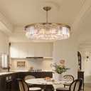 Large Crystal Chandelier Modern Luxury Pendant Ceiling Lights Fixture Antique Gold Chandelier for Dining Room Living Room 12-Lights 3-Tier Raindrop Chandeliers Lighting (Gold, Dia 31 Inch)