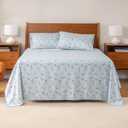 Berkshire Blanket Peanuts Kids Sheet Set Queen Size - 4 Pieces,Cute Character Snoopy Printed Soft Microfiber Bed Sheets,Peanuts Different Emotion Murky Blue