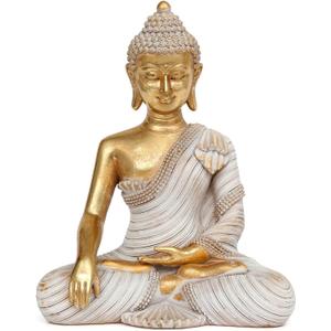 Gold Buddha Statue 10.2'' - Large Indoor Buddha for Home Decor, Zen, Living Room & Meditation