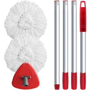 Spin Mop Replacement Head Compatible with O-Cedar Easy Wring 1 Tank, 2 Microfiber Mop Refills, 30-58" Handle and 1 Base Set Combo (White,1 Tank System)