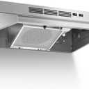Under Cabinet Range Hood 24 Inch, 400 CFM Stainless Steel Convertible Vent Hood with 2 Speed Exhaust Fan and Rocker Switch Control, Ducted/Ductless Kitchen Hood with Multiple Venting Options