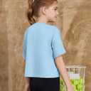 ZDC Girls Short Sleeve Crop Tops Kids Casual Crewneck T-Shirts Basic Tees 5-14 Years