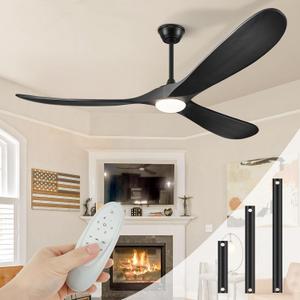 72" Outdoor Ceiling Fans with Lights and Remote Control, Large Ceiling Fan with Lights High CFM Quiet 3 Wood Blade Propeller Outdoor Fan,Propeller Ceiling Fan for Patio,Matte Black
