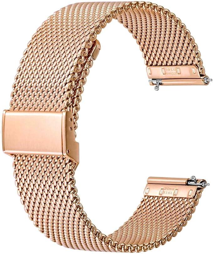 Stainless Steel Mesh Watch Band, Rosegold Adjustable Strap Metal Buckle for Men Women, Rose Gold 