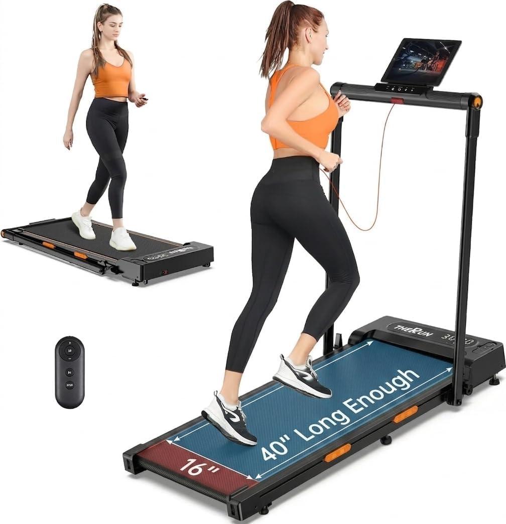 THERUN Walking Pad with Handle Bar, Compact Under Desk Portable Treadmill
