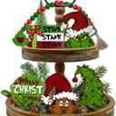 Christmas Tiered Tray Decor, Merry Christmas Tray Decorations, Christmas Tree Max Stink Stank Stunk Wooden Signs Beads Garland, Xmas Holiday Home Decor for Tabletop Shelf Party Mantel