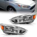 Halogen Headlights Assembly Fit for Ford Focus S/SE/ST 2015-2018,Headlamps Chrome Housing Amber Reflector Driver and Passenger Side