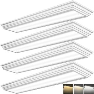 FAITHSAIL Dimmable 4FT LED Wraparound Light, 3 Color Temperature 3000K/4000K/5000K CCT 50W 5500LM 4 Foot Kitchen LED Light Fixture, Flush Mount 48 Inch Linear Ceiling Lighting Fixture, 4 Pack