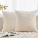 Throw Pillow Covers Neutral Beige Set of 2 22x22 Inch Pillow Covers, Soft Velvet Farmhouse Decorative Pillowcases for Couch Sofa Bed, Home Boho Decor, Modern Cushion Covers