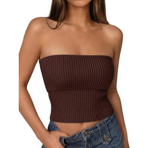 LILLUSORY Womens 2026 Summer Strapless Tube Tops Y2K Stretchy Bandeau Crop Clothes for Beach Vacation and Going Out (Brown, S)