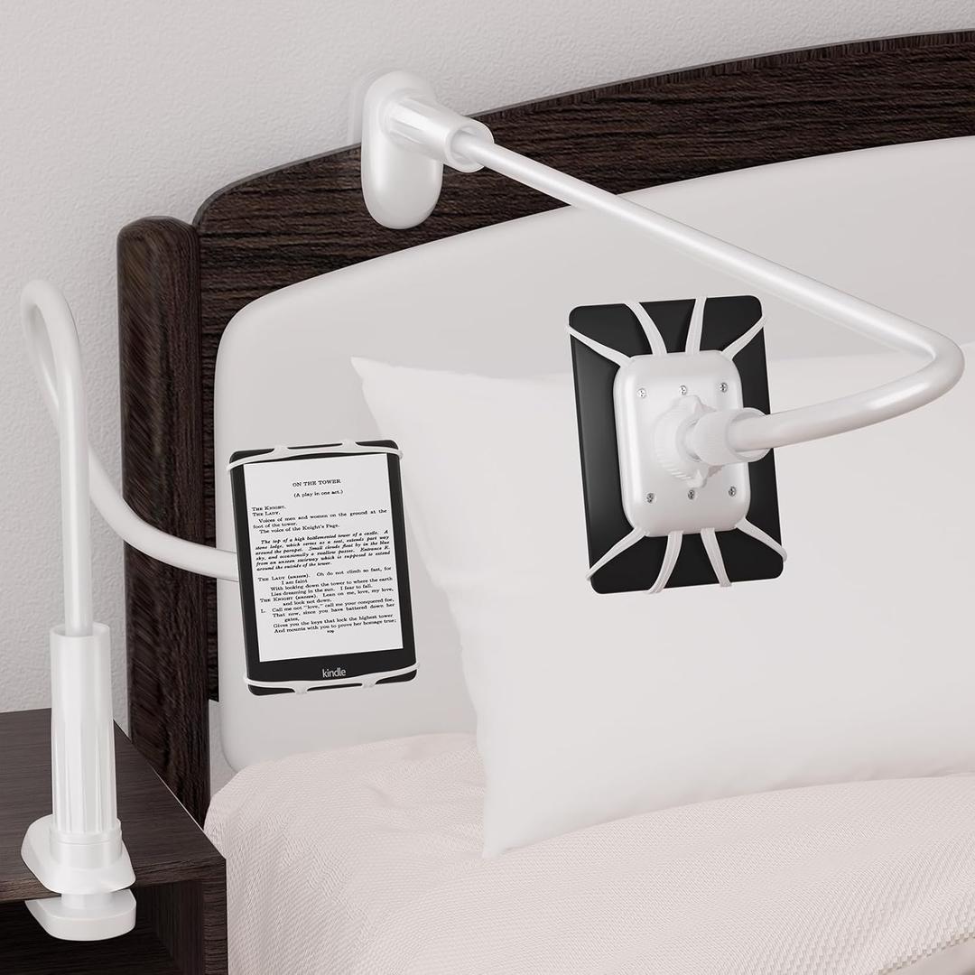 Arctiiro Gooseneck Kindle Holder for Reading in Bed - [Case-Friendly] Phone Holder for Bed, Kindle Paperwhite Stand Accessories, Overhead Cell Phone Clamp Mount for Desk, for Tablets 4-10 inches