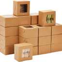Juvale Cookie Boxes with Window - 50 Pack, 4 x 4 x 2.5 in Brown Cardboard - Pastry Containers & Cupcake Box for Baked Goods Packaging - Mini Treat Holders