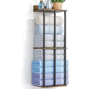 34 Inch Bathroom Towel Rack with Shelf  Modern Towel Holder for Bathroom Wall Mounted, Holds 6 Large Bath Towels, Rolled Towel Organizer for Bathroom, Laundry Room, and Small Space Storage, 3-Tier