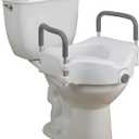 Drive Medical 2-in-1 Raised Toilet Seat with Removable Padded Arms - Elevated Bathroom Safety Support - Secure Locking Attachment - Easy Height Assistance - Durable Construction, Standard Toilets