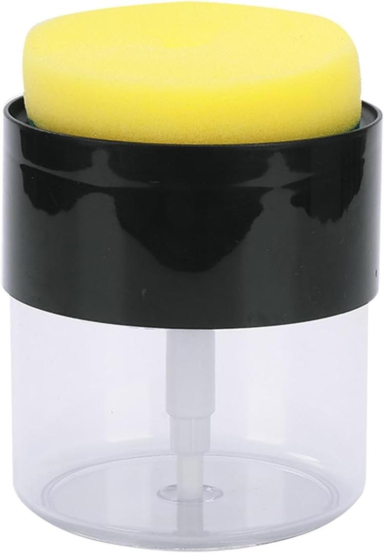 500ml Kitchen 2 in 1 Dispenser, Soap Dispenser with Sponge Holder Soap Liquid Pump Bottle, Saving Cleaning Dispenser (9cmx12cm,Black)