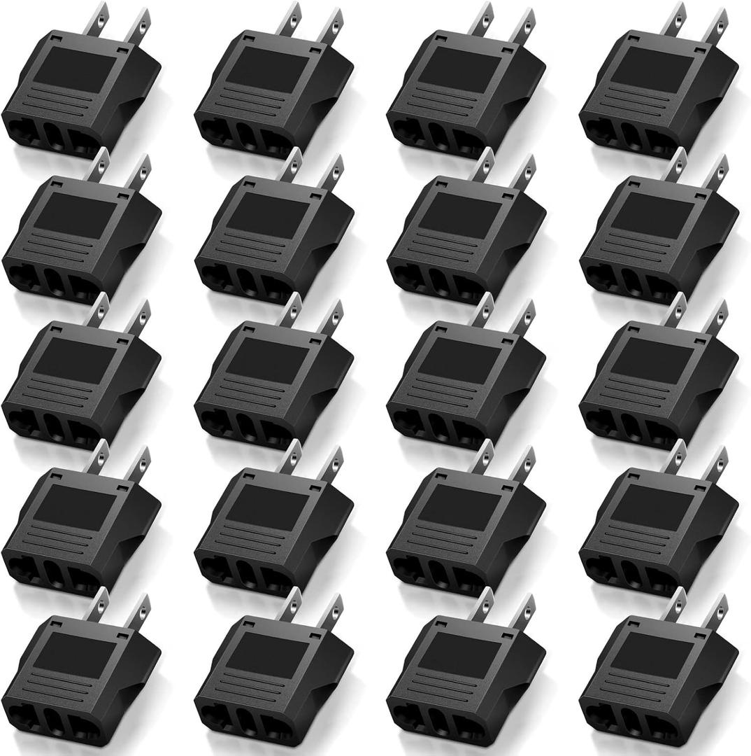 EBOOT 20 Pack Europe to USA Plug Adapter American Plug Adapters Converter Travel Voltage Converter EU to Us Electrical Outlet Power Universal Connector (Black)