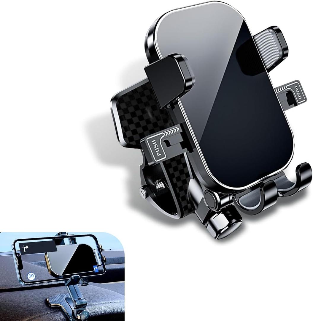 Dashboard Phone Holder, Multi-Angle Adjustment Noise-Free Anti-Shake Navigation Bracket, Portable Spring Clip Bracket with Anti-Scratch Silicone Protection, for Most Cars (Black)