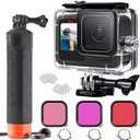 FitStill 60M/196FT Underwater Waterproof Protective Case for Go Pro Hero 13 Hero 12 Hero 11 Hero 10 Hero 9 Black,3Pack Filter Monopod Floating Hand Grip Selfie Stick Hero13/12/11/10/9 Black Accessory
