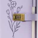 Lock Diary for Women Diary with Lock for Girls A5 Leather Locked Journal 260 Pages 100 GSM Refillable Journal with Lock for Teens Secrets Flower Journals with Combination Passwords, 5.7"x8.3", Purple