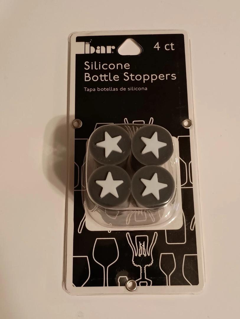 Silicone Bottle Stoppers 4 Count The Bar Reusable Seal Bottles Black