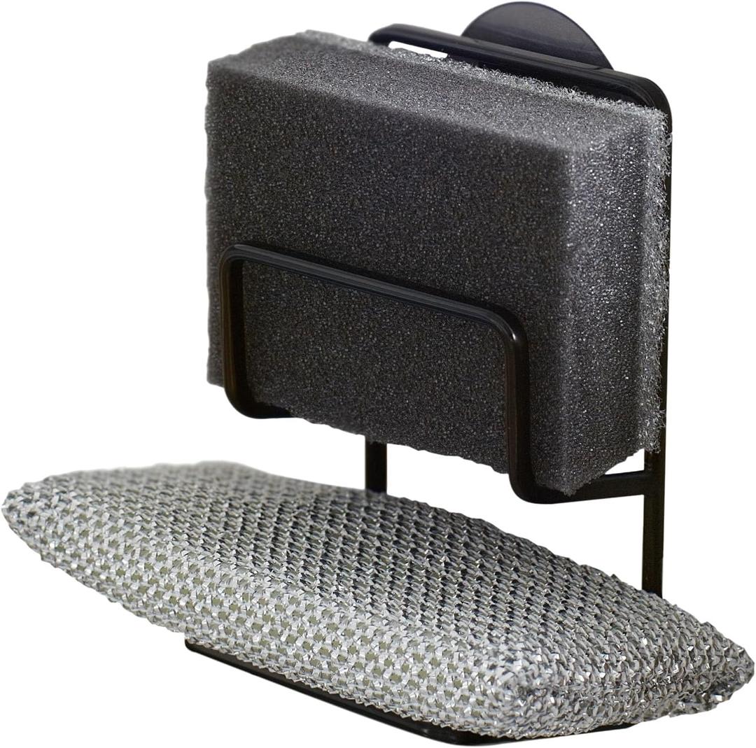 YAMAZAKI home 2265 Double Sponge Holder-Steel Rack Organizer for Kitchen Sink, One Size, Black