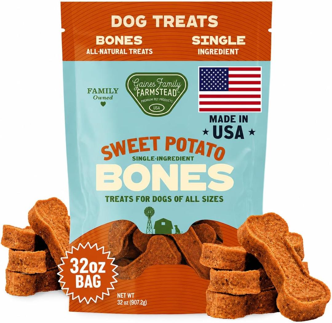 Keyoung Gaines Family Farmstead Sweet Potato Dog Bones, All-Natural, Grain Free, Dog Treats for All Ages & Breeds, Made in The USA, 32 oz Bag
