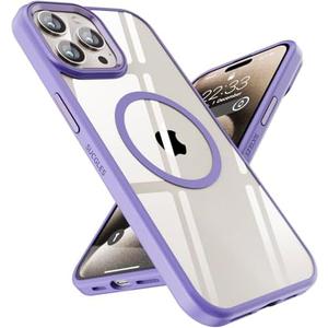 SUCGLES for iPhone 15 Pro Case with MagSafe, N56 Strong Magnet, 12FT Drop Protection, Anti-Yellowing, Magnetic Slim Phone Case for Apple 15 Pro (Lavender)