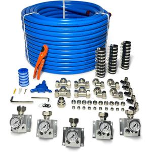 Compressed Air Piping System with 3/4 Inch ID x 200 feet 5-Way Multi-Outlet Aluminum Manifolds with individual Pressure Gauge HDPE Tubing Shop Air Line Kit, Air Compressor Line Kit | 200 PSI | 9120G