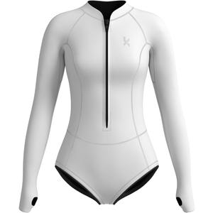 KMT Wetsuit for Women, Womens Long Sleeve Shorty Wet Suits 2mm Front Zipper Springsuit Surfing Surf-wear Diving Swimming Scuba One Piece, White,Size 4